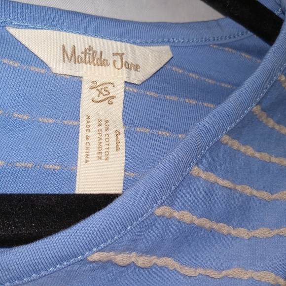 Matilda Jane Exploration Blue Beige Textured Striped Dress XS - Picture 8 of 13